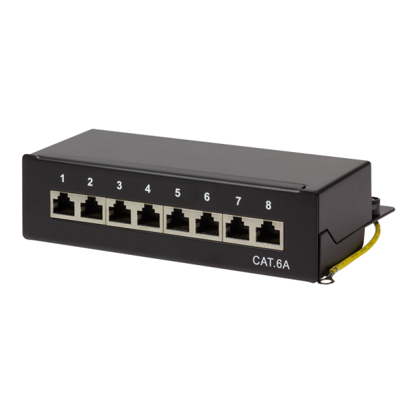 Cat.6A Patchpanel 8 Ports geschirmt, Desktop, schwarz