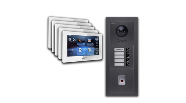 GOLIATH Hybrid IP Türsprechanlage | 5 Fam. | 5x7"Weiß Monitor | Fingerprint