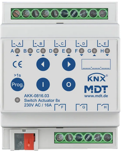 MDT AKK-0816.03 KNX Schaltaktor 8-fach 4TE REG 16A 230VAC Kompakt 70μF 10EVG