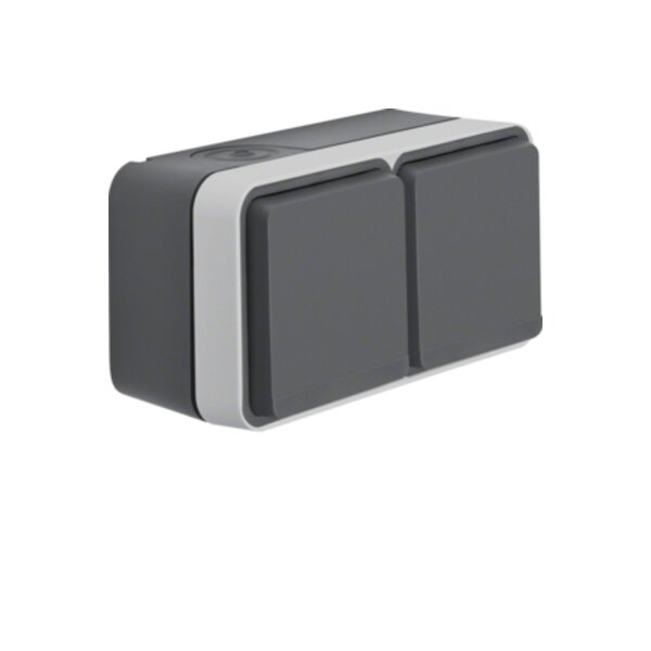 Berker 47843515 Steckdose SCHUKO 2fach waagerecht mit Klappdeckel AP W.1 grau