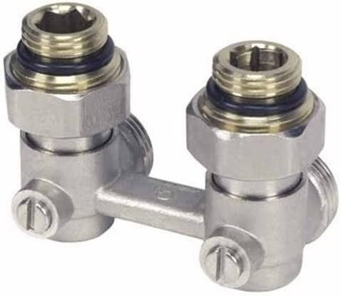 Zweirohr-Hahnblock Eckform DN15 (1/2") AG  x DN20 (3/4") AG
