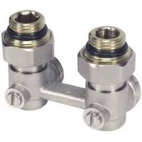 Zweirohr-Hahnblock Eckform DN15 (1/2") AG  x DN20...