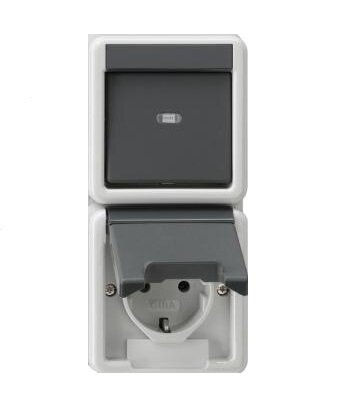 GIRA Aufputz System IP 44 Grau Wechselschalter+Steckdose Kombi senkrecht 417630