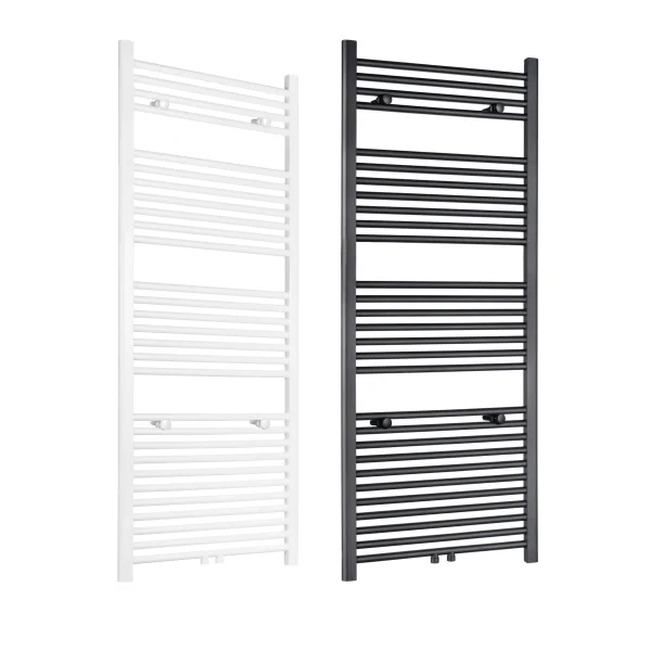 Badheizkörper Mittelanschluss und Seitenanschluss, Flach, Quer-Rohr, Schwarz, 1500x600 mm