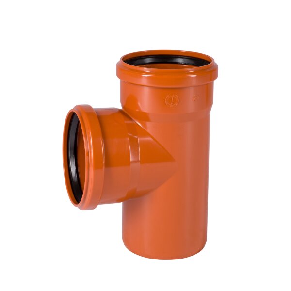 Abzweig KG DN 100 x 100 87 Grad PVC-U orange mit SBR L-Dichtring