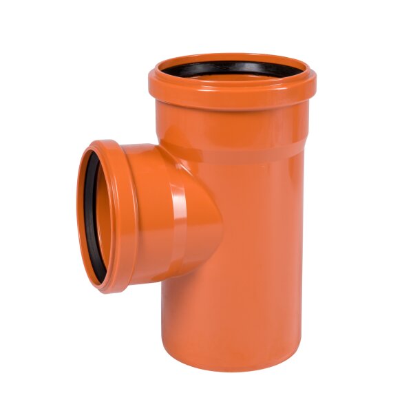 Abzweig KG DN 125 x 100 87 Grad PVC-U orange mit SBR L-Dichtring