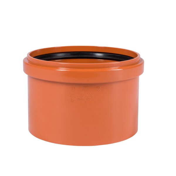 Einzelmuffe KG DN 200 PVC-U orange mit SBR L-Dichtring