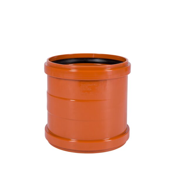 Doppelmuffe KG DN 200 PVC-U orange mit SBR L-Dichtring